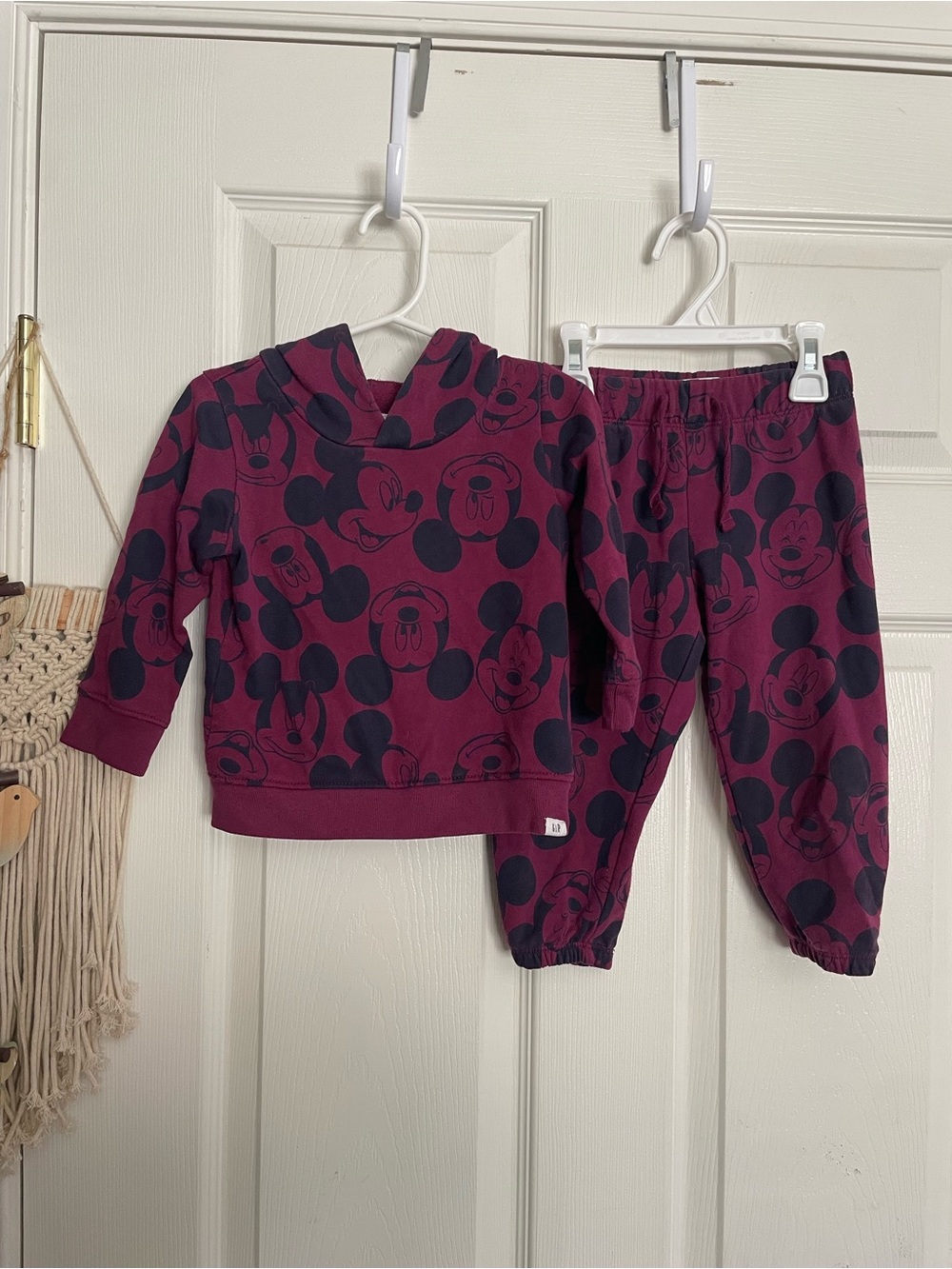 Baby Gap Disney 18-24 months Kids Mickey Mouse Burgundy/Navy Hoodie &Joggers Set
